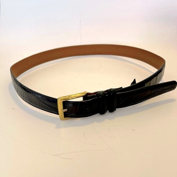 Brighton 32103 Black Embossed Leather  Alligator Men's Belt Size 34 Brass Buckle - Picture 2 of 12